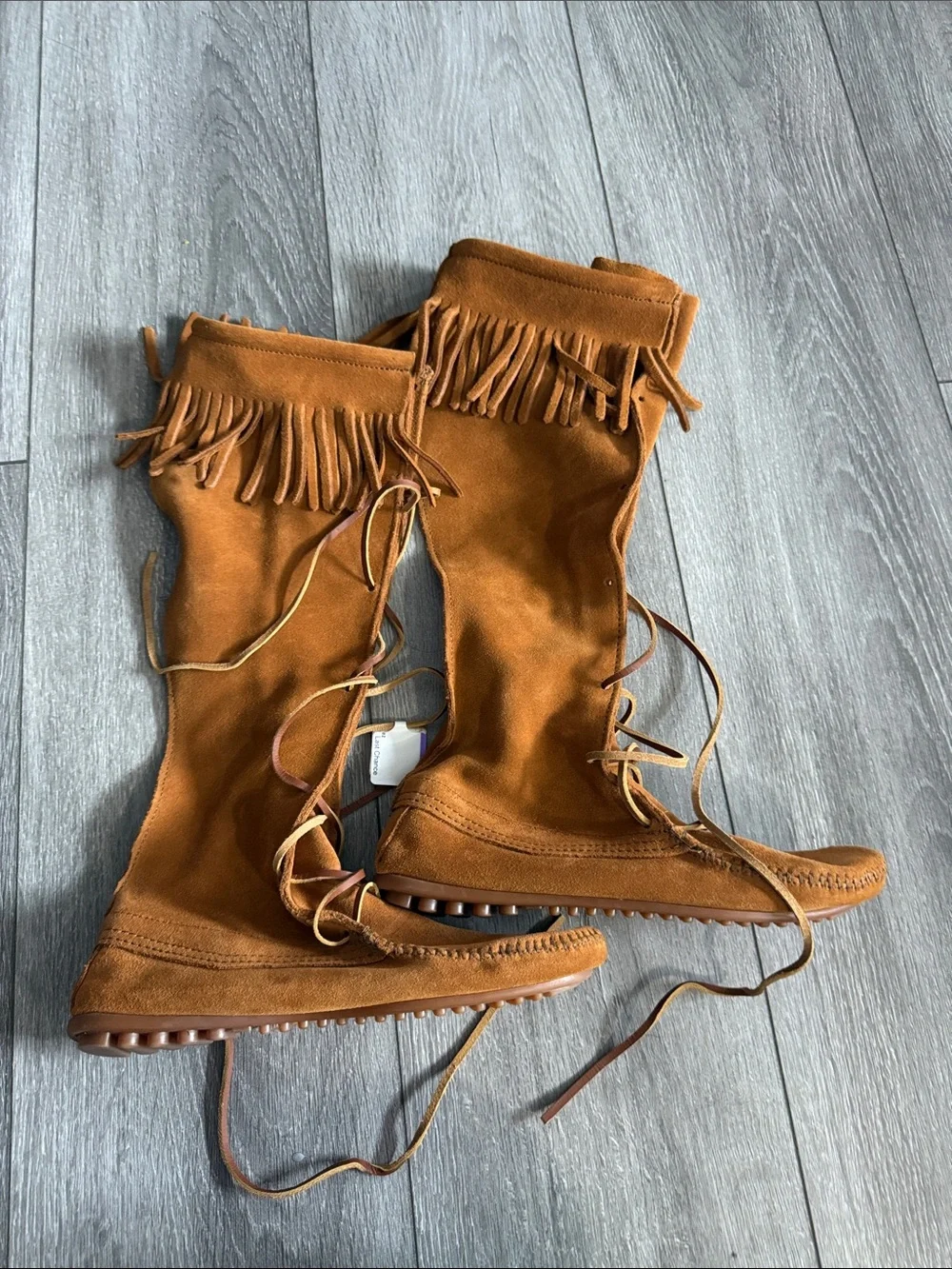 Minnetonka Women's Over-the-Knee Fringe Lace-Up Boots — Brown Suede